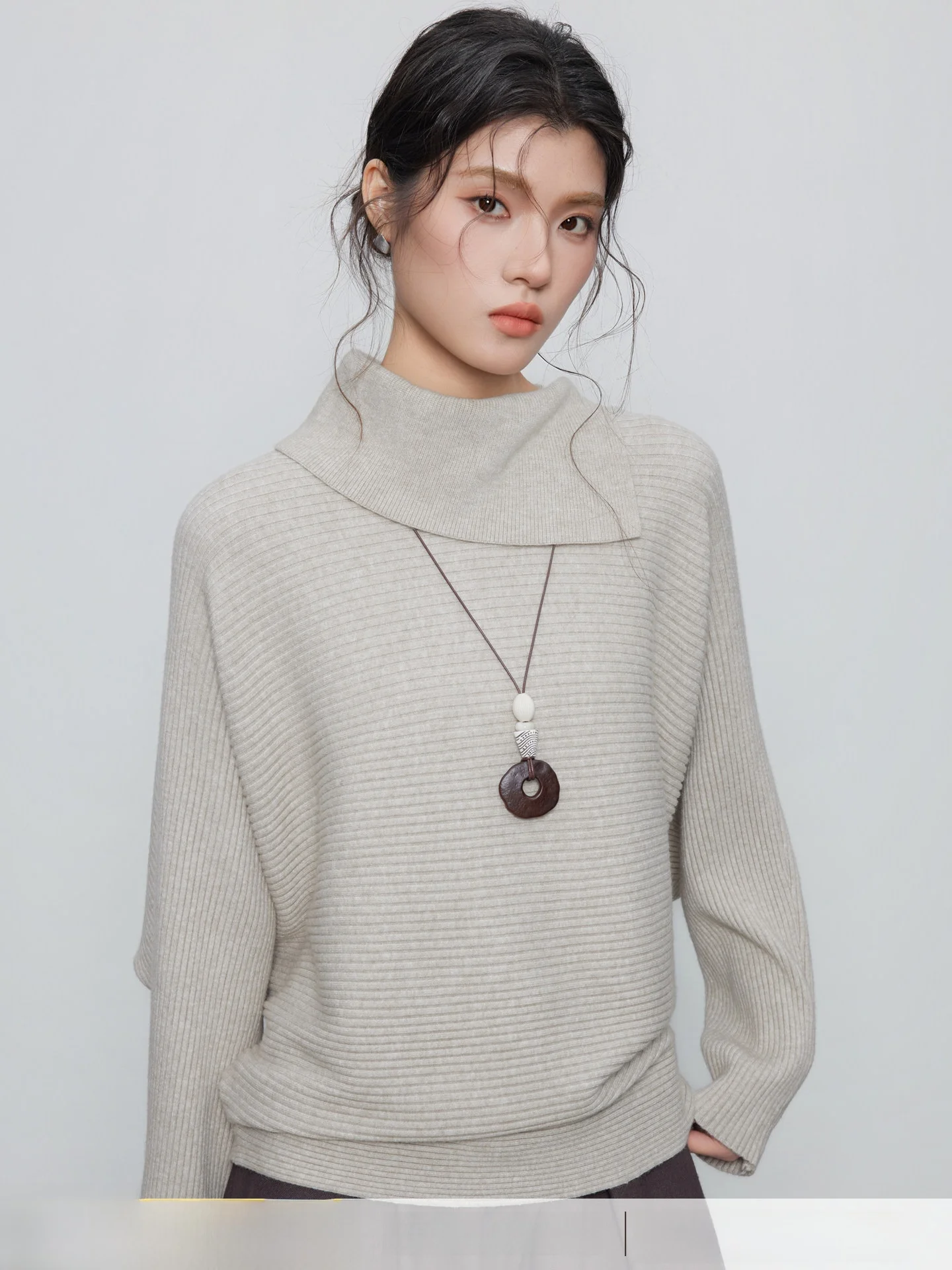 

KEARA Women's Casual Sle Loose Fit Knitted Sweater Double Color Lazy Sle Slimming Knitwear Stand Collar Long Sve Top
