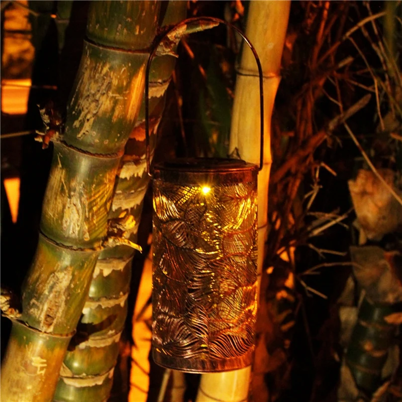ABJI-Solar Lantern Retro Garden Solar Lamp Hollowed Out Forest Shadow Lantern Hanging Lamp Lighting Outdoor Landscape Lamp