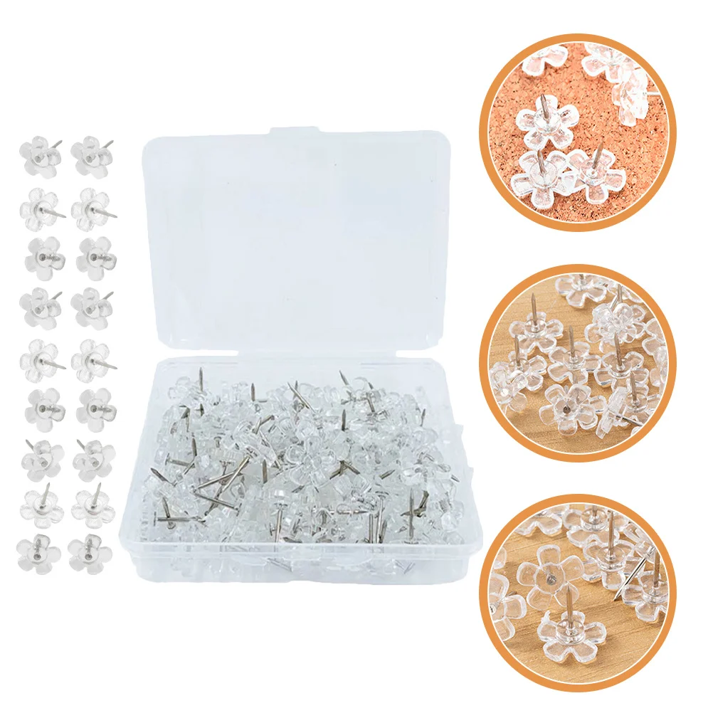 100Pcs Transparent Flower Shaped Thumb Tacks Multi-Function Push Pins Map Supplies Delicate Compact Small Thumbtacks
