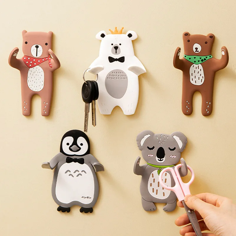 Wall Key Holder Adhesive Wall Hooks Animal Fridge Hooks for Keys Wall-mounted Keychain Hanger  Removable Kitchen Hook Home Decor