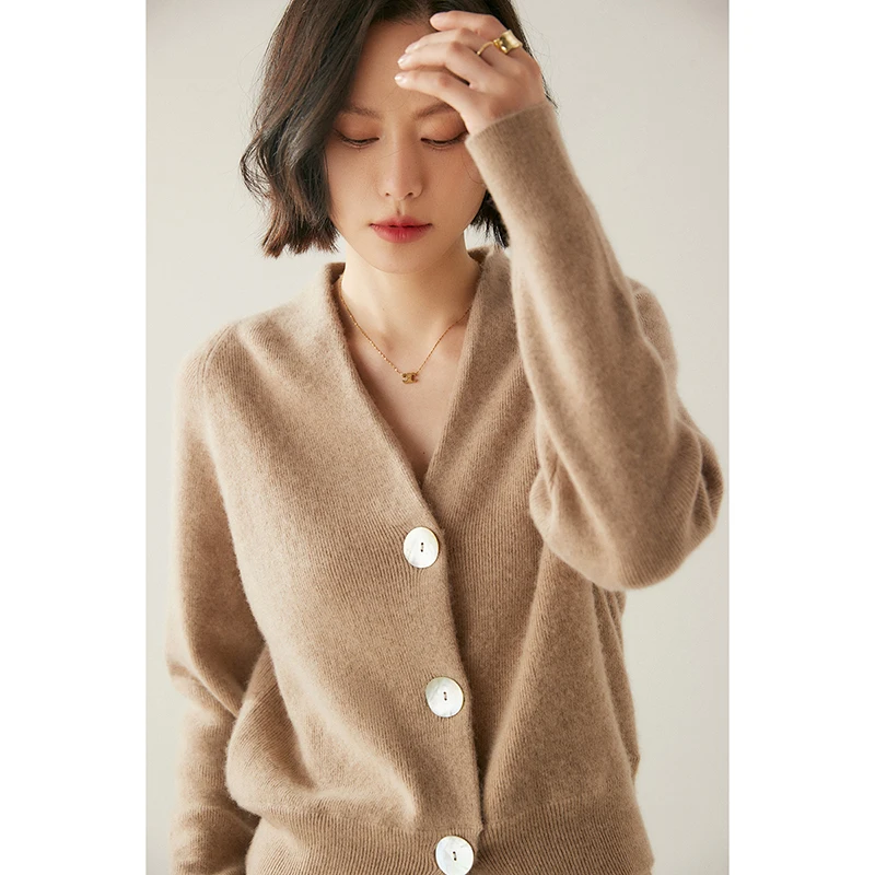 Luxury Women's 100% Cashmere Sweater Grace Simple Style Cardigan Autumn Winter Soft Warm  Office Lady Cashmere Knit Short Coat