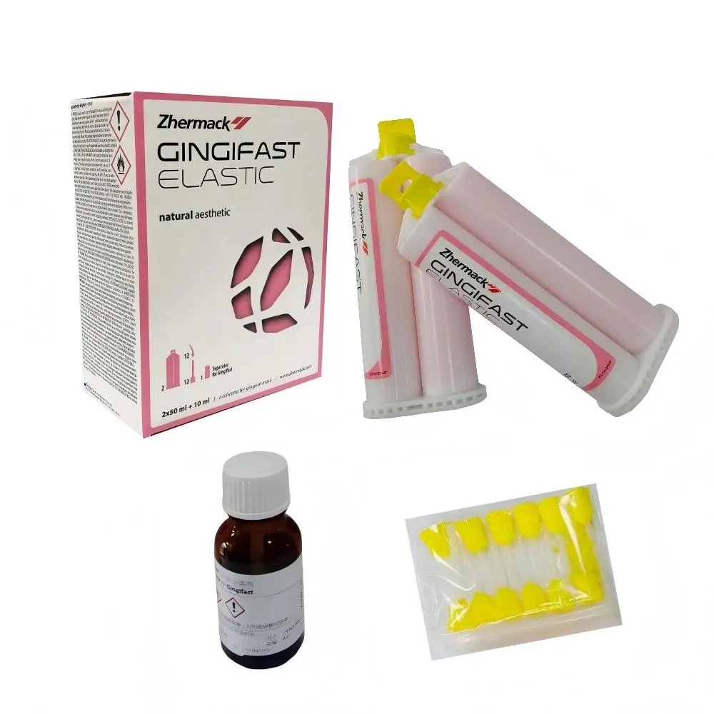 Zhermack GINGIFAST Elastic&Rigid Silicone Gingival Mask Professional Dental Lab Material 2x50ml Cartridges with Separator