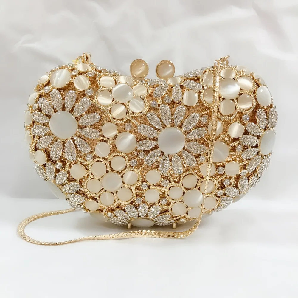 Pink Cashew Cat's Eye Diamond Bag Empty Metal Crystal Dinner Bag Handmade Diamond-encrusted Women's Cartera De Fiestas Elegantes