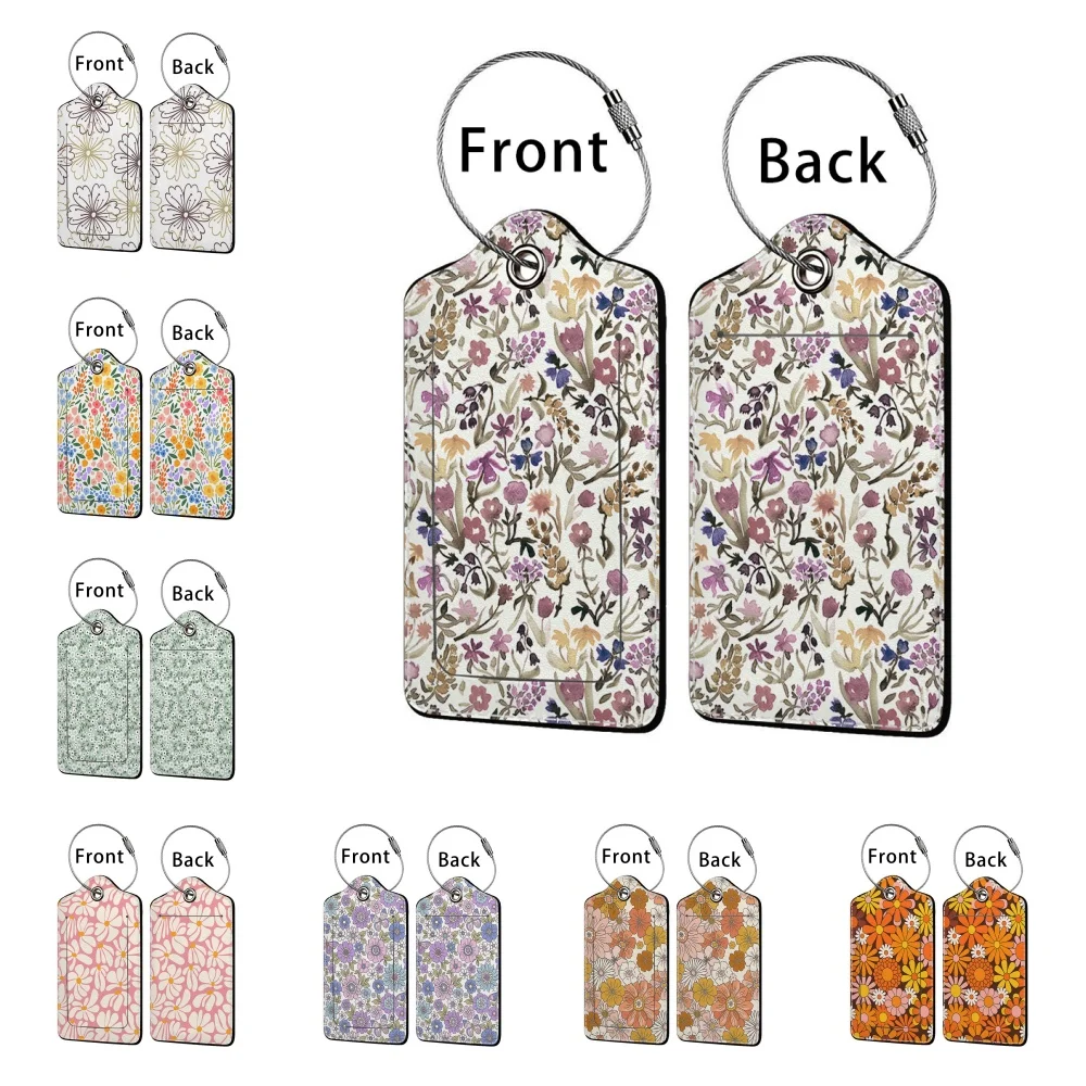 Beautiful flowers Stamped Leather Business Luggage Tag Suitcase Address Label Luggage Boarding Case Label Name ID Address Clip