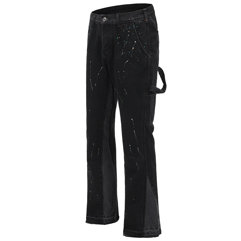 

Loose Wide Leg Men's Jeans High Street Splaed Ink Knaye Casual Cotton Denim Pants Youth Faion Spring Autumn Winter