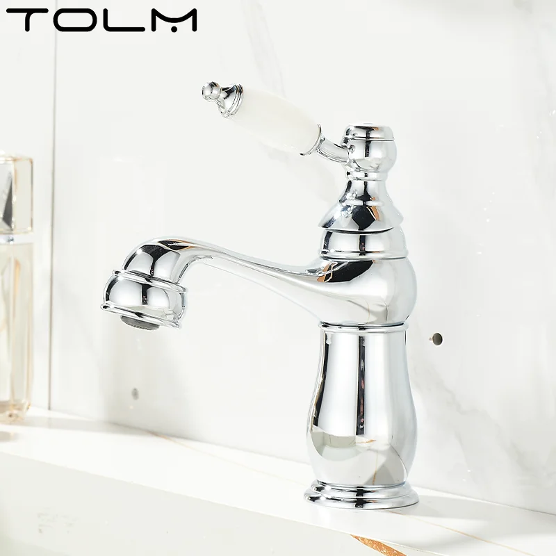 Retro European Bathroom Basin Faucets Gold Mixer Tap Ceramic Decoration Plating Chrome Single Handle Hot And Cold Deck Mounted