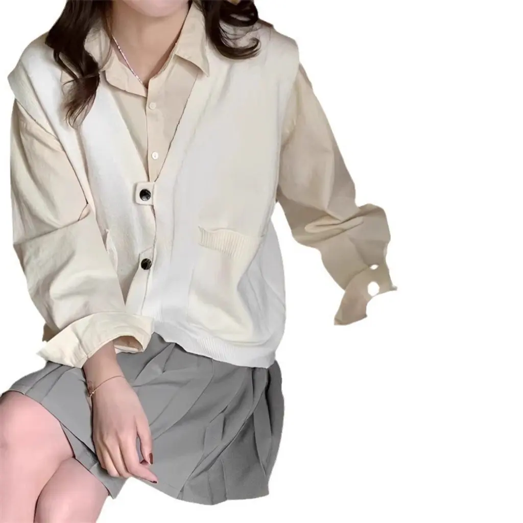 

Women's Vintage Sleeveless V-neck Stacked Sweater Vest Top Loose College Style Autumn New Fashion