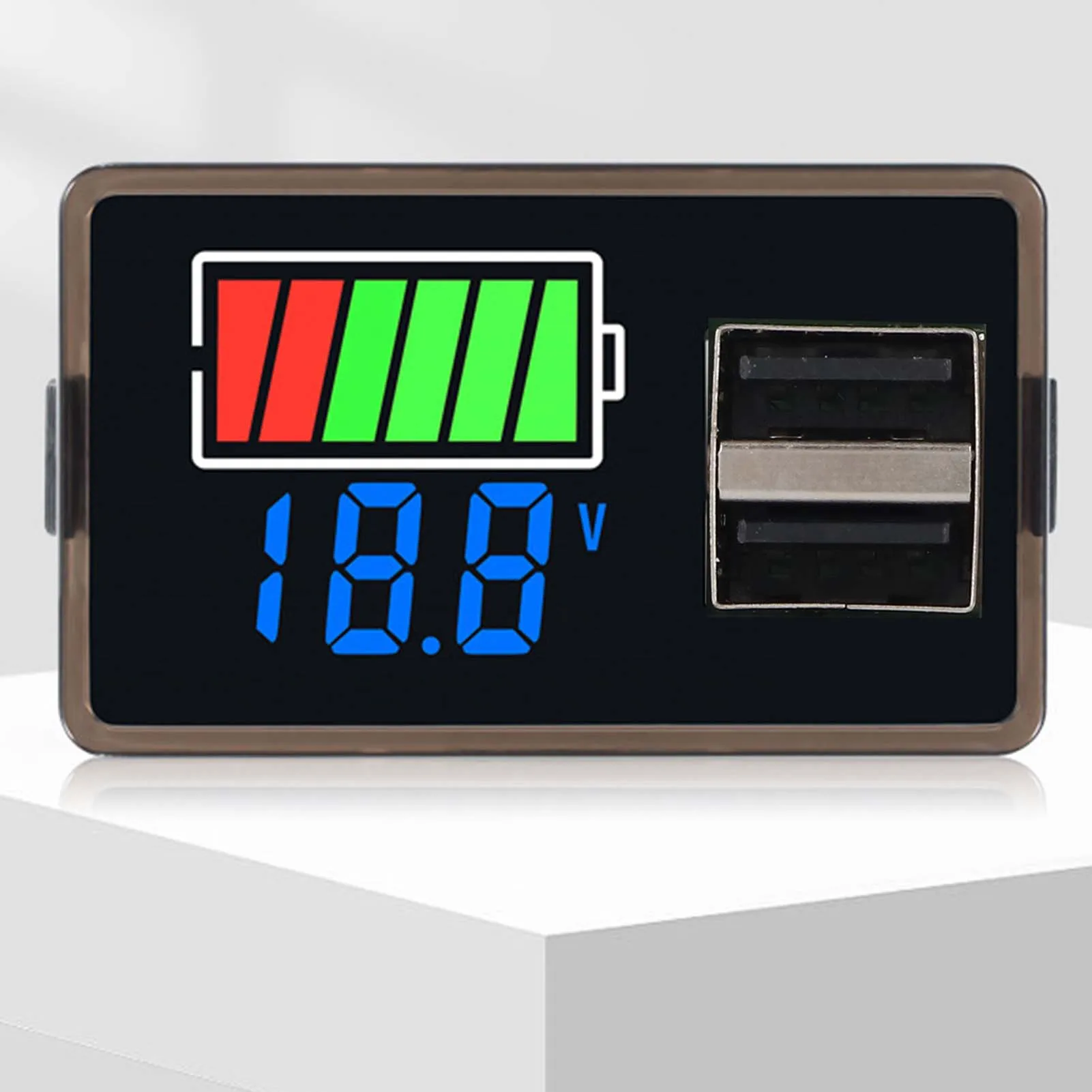 Battery Meter Digital RV Monitor Power Off Memory Voltage Display 8‑30V With 2 USB Ports For Marine Car Motorcycle Boat Blue