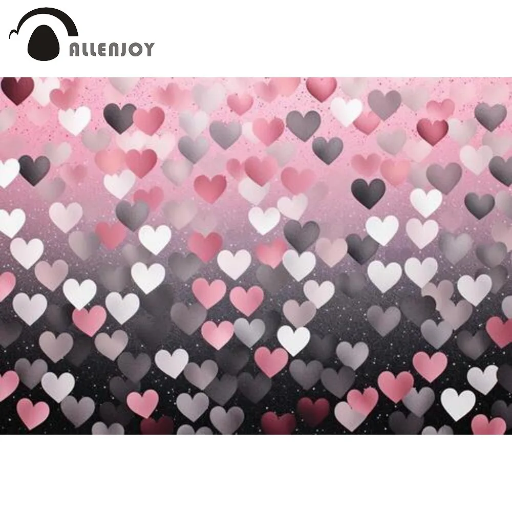 

Allenjoy Valentine's Day Heart Seamless Pattern Photography Background Black and Pink Glitter Photo Booth Backdrop