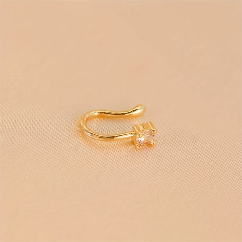 1-Piece Round Zircon Non Perforated Nose Ring Female Brass Material Adjustable Nose Clip Mother's Day Gift for Mom view 4