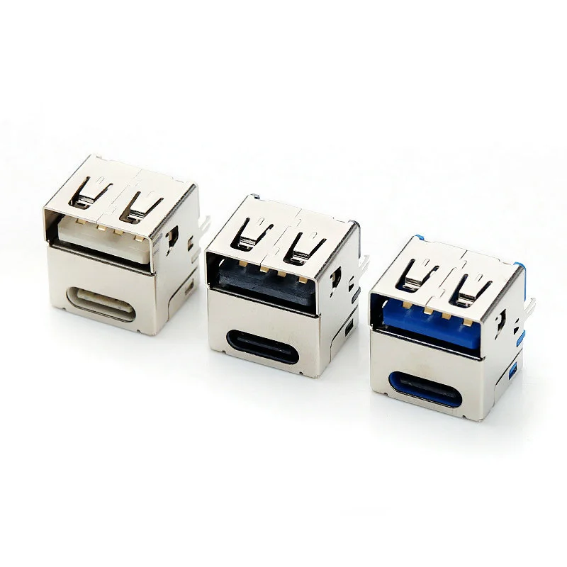 Custom USB2.0 Female & 3.1 Type-c Female Connector Dual 2-in-1 Single Side Plug Vertical Straight A Type