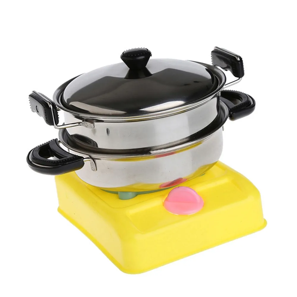 Metal Cooking Toys Safety 304 Stainless steel Pot Pan Dish Kitchen Cookware Pretend Children Indoor Work Baby Food Play Studying