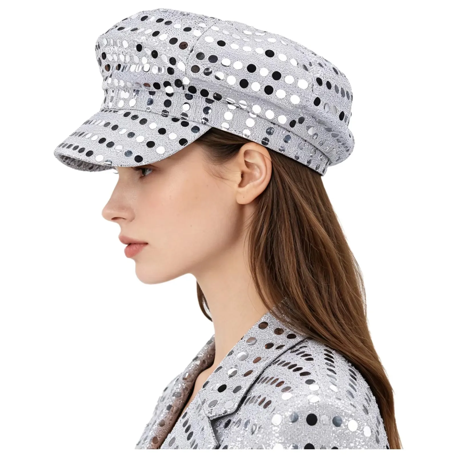 Retro Glitter Bling Costume Hat Sequin Dress Up Hat Beret Newsboy Cap Octagonal Cap Birthday Party