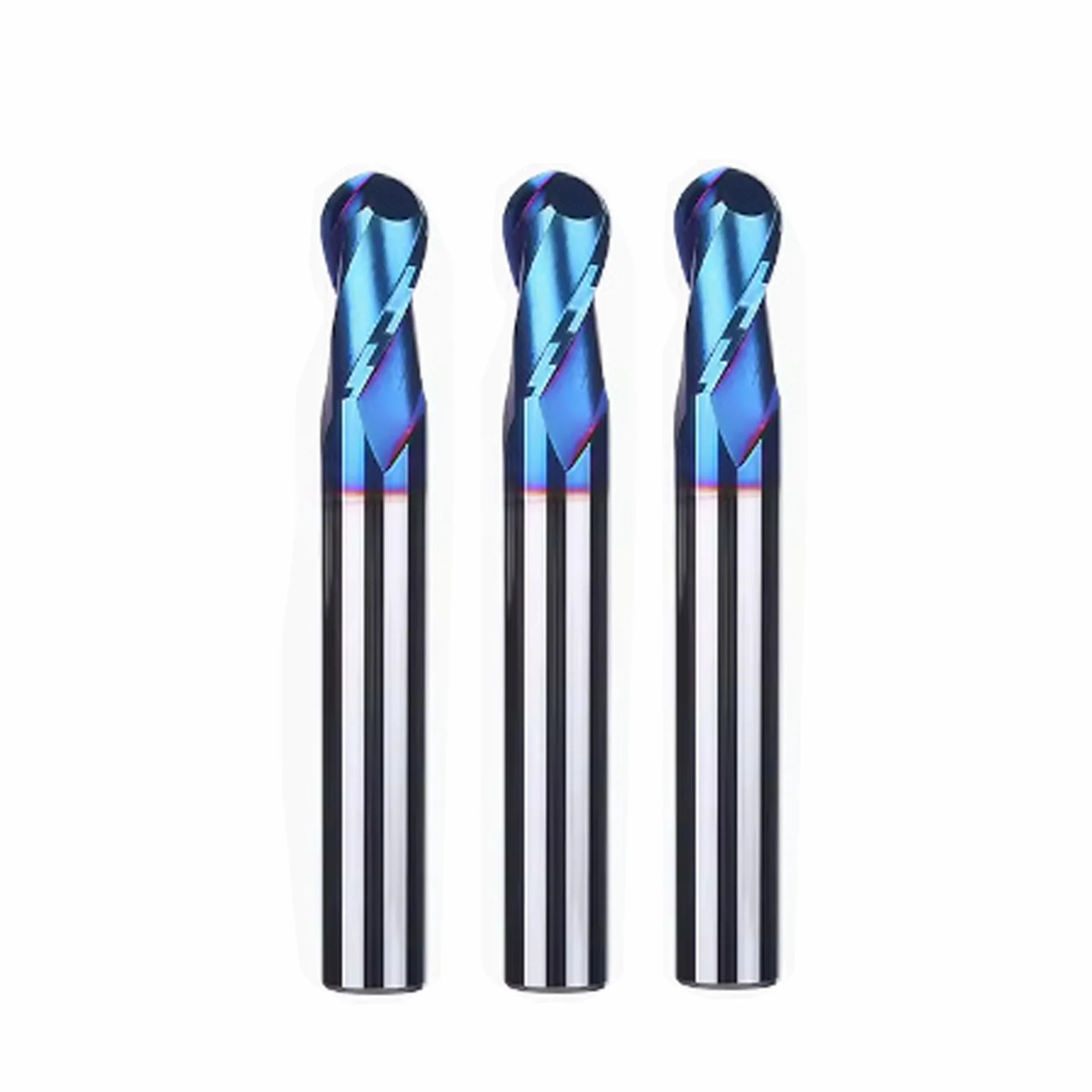 

3pcs 10mm HRC65 Tungsten steel Ball nose 2 Flutes Carbide End Mills with Nanco Blue Coating CNC Bits for Wood Plastic steel