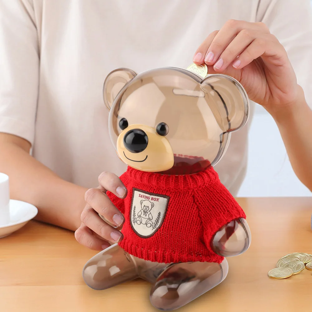 Kind Geschenk Kinder Sparschwein Spardose Cartoon Kleidung Bär Kunststoff Transparent Nette Bär Sparschwein Box Spardose