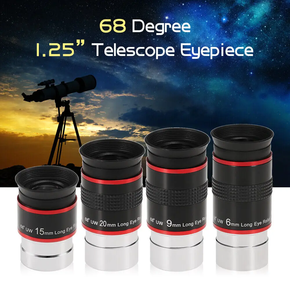 

New Multi Coated 1.25Inch 68 Degree Wide Angle Telescope Eyepiece Planetary Eye Lens 6MM / 9MM / 15MM / 20MM