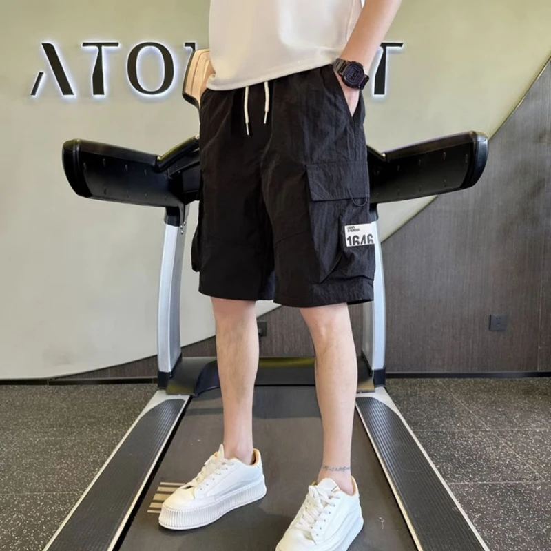 Mens Cargo Shorts Cotton with Draw String Black Short Pants for Men Printed Y2k Harajuku Loose 2024 Fashion Streetwear Summer