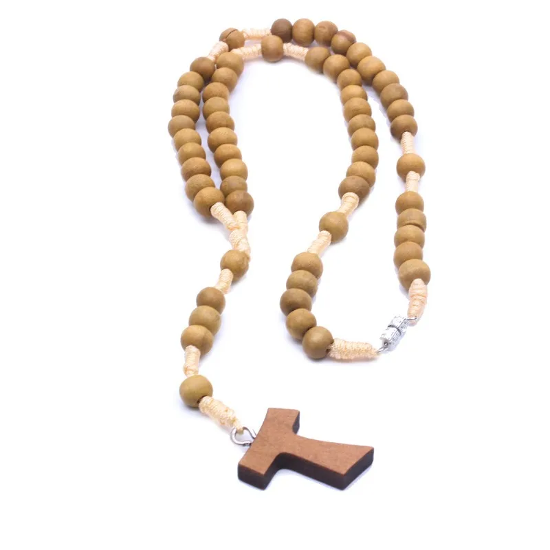 Christian Rosary Necklace Handmade Cross Pendant Holy Virgin Mary Catholic Orthodox Religious Jewelry Trendy Fashion Accessory