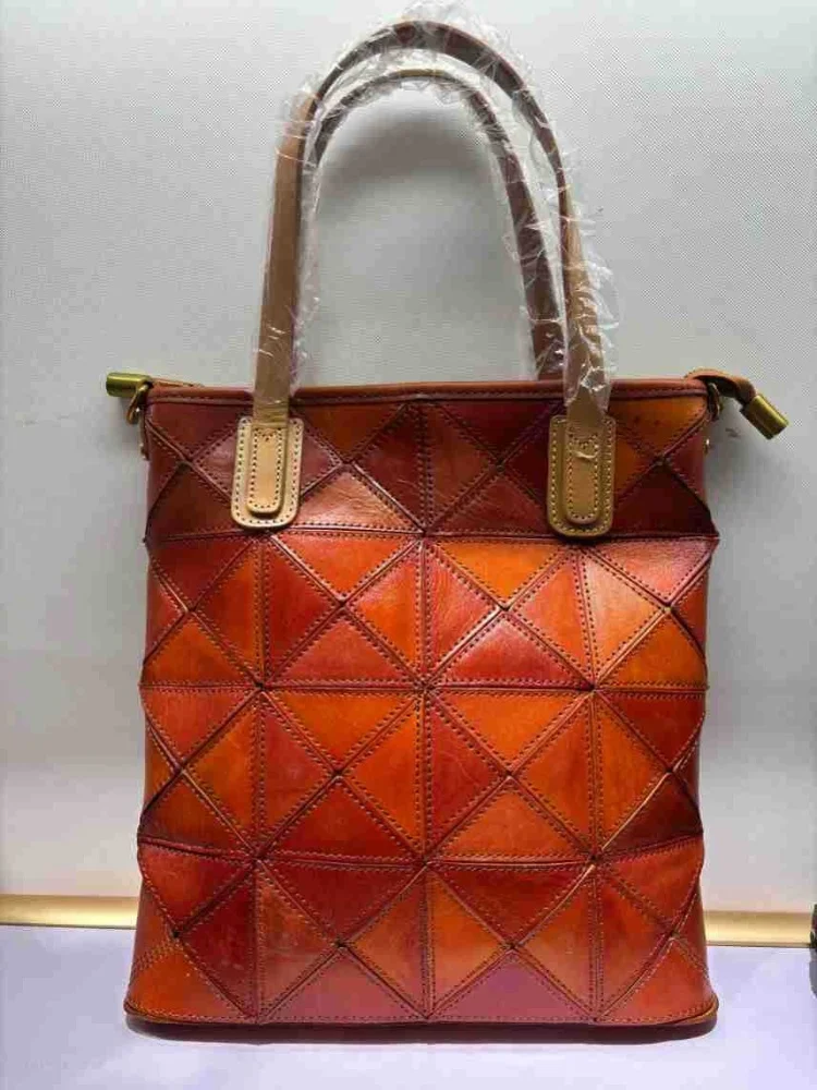 

Модная женская сумка с геометрическим рисунком в ромбовидной сетке, новые сумки на одно плечо из воловьей кожи, сумка-ведро в стиле деко с нитью