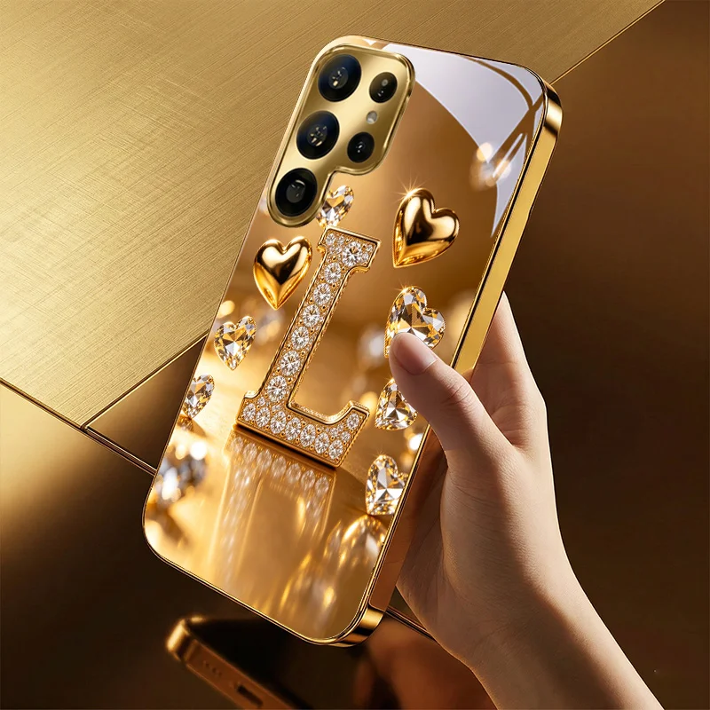 Love and letter L glass phone case suitable for Samsung Galaxy S26 S25 S24 S22 S21 S20 FE/Ultra/Plus anti fall back cover