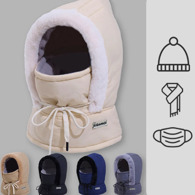 1Pieces Cold Weather Thermal Balaclava Scarf Winter Windproof Hood Hat Plush Neck Warmer Ski Face Mask Mountaineering Scarf