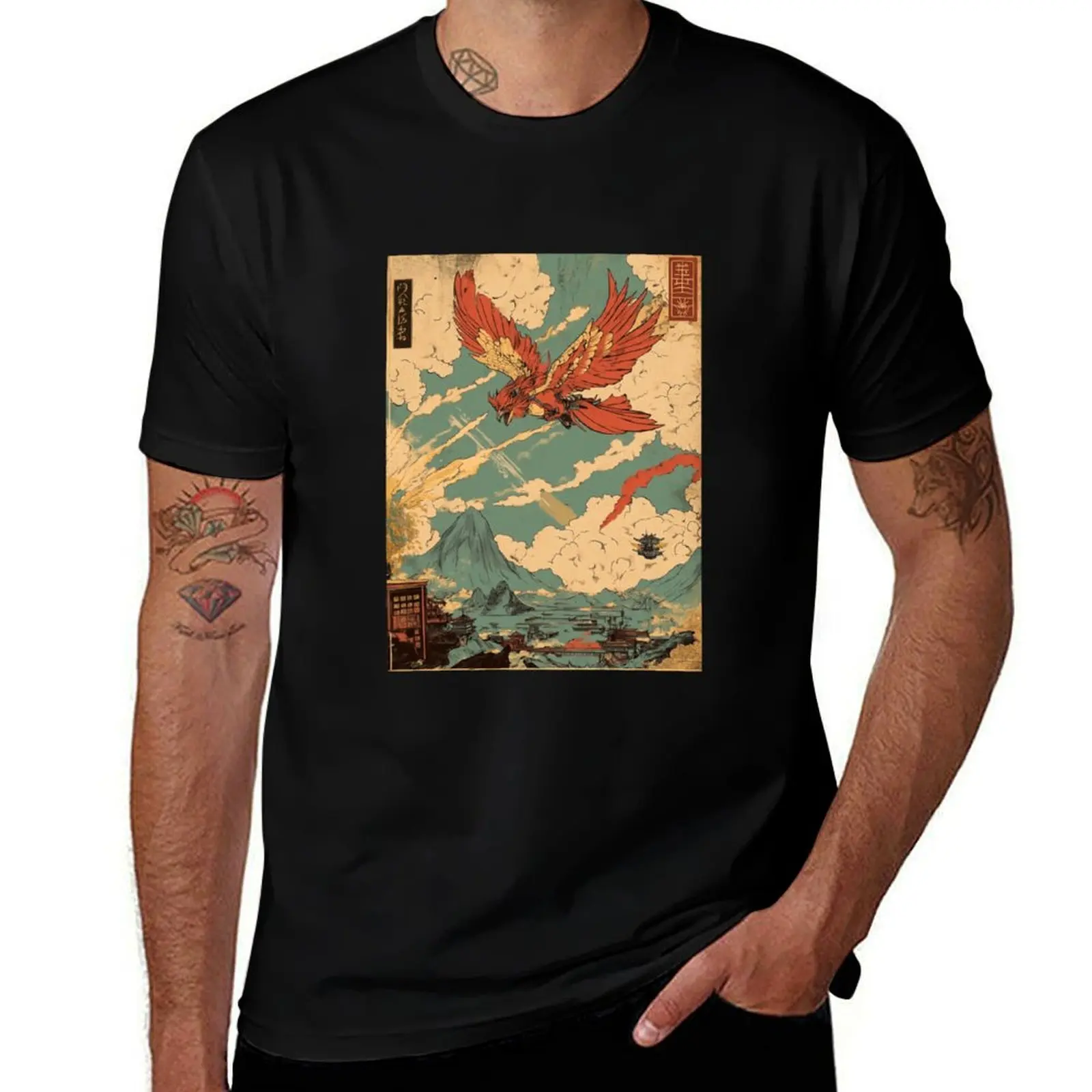 

Tengu Sky Force II Vintage Manga Art Rodan T-Shirt vintage summer tops tops mens clothes