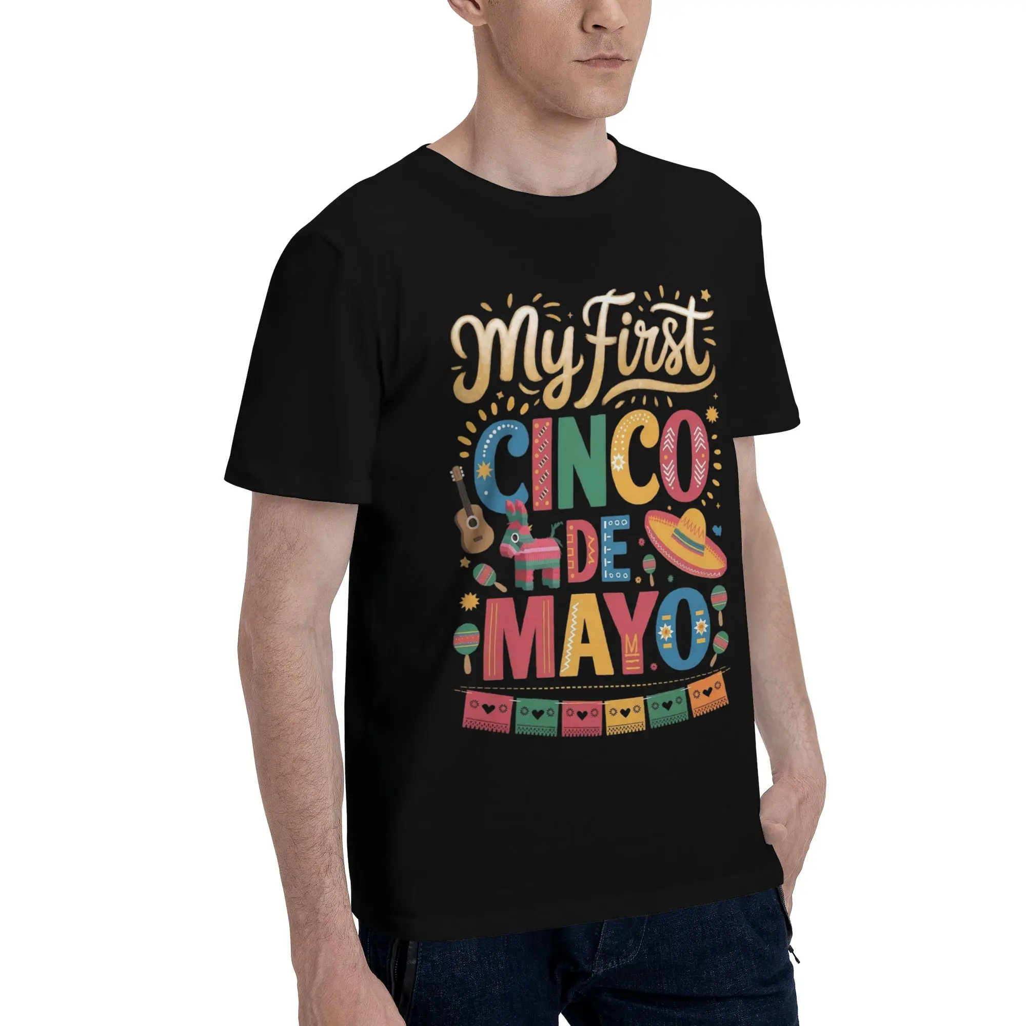 Men Women Printed Let's Fiesta Cinco De Mayo   Tee T Shirt Cotton  T-shirts Clothing