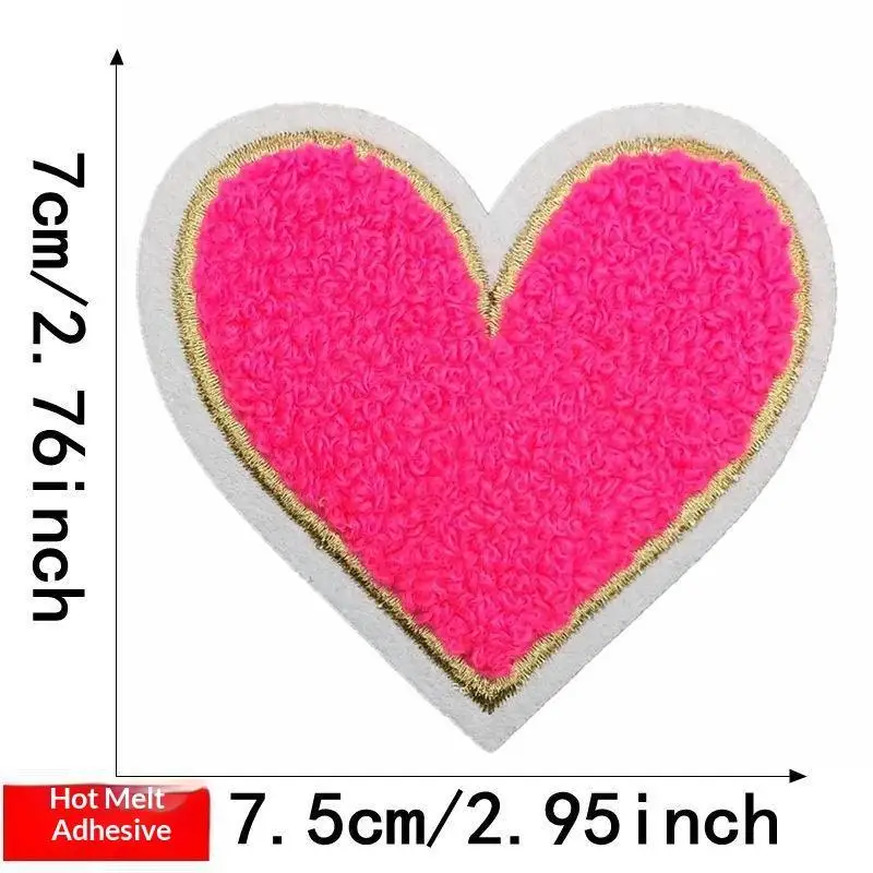 Mehrfarbige Handtuch-Stickerei-Herz-Aufnäher zum Aufbügeln, weich, flauschig, einfach anzubringen, perfekt für DIY-Jacken, Taschen, Bastelarbeiten, Dekorationen. – Detail 6