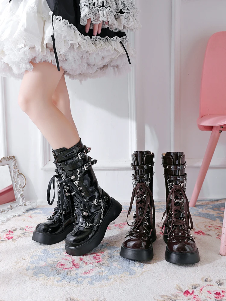 

Original Gothic Style Thick Soled Boots Retro Sweet Lolita Boots British Plus Size Japanese Anime Exhibition Boots