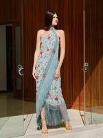 Print Tassels One-piece Long Dress Women Elegant Scarf Collar Sleeveless Backless Slim Party Dresses New Fashion Ladies Vestidos - Image 4