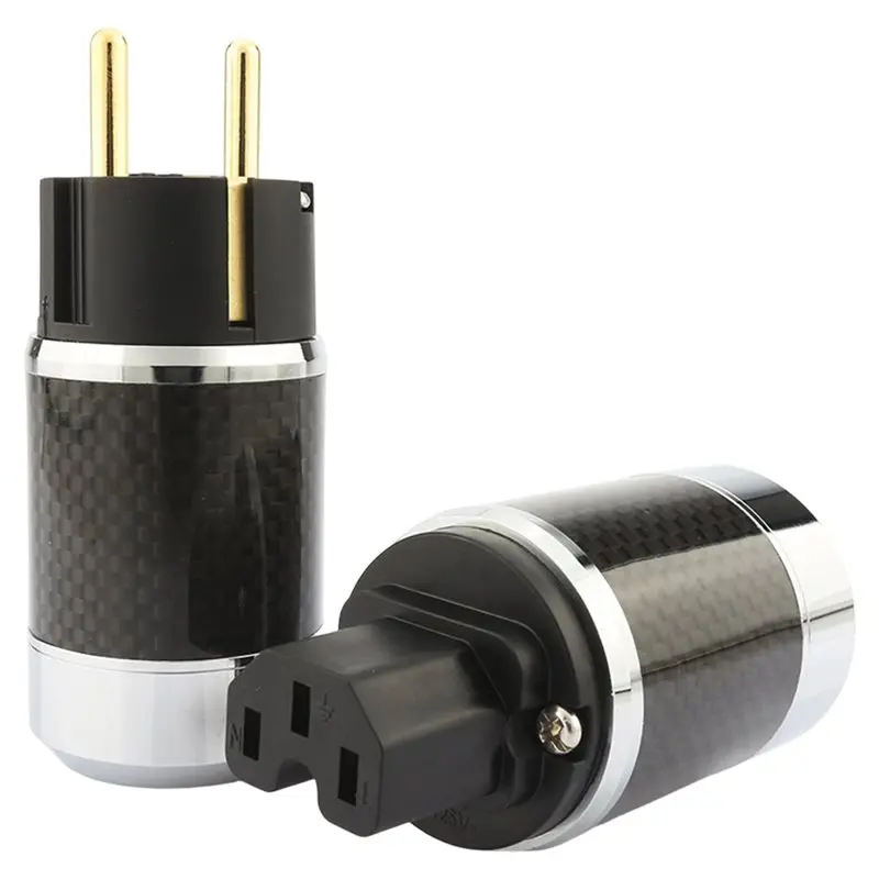 ABZW Carbon Fiber EU Plug 2 Pins Black DIY Power Plug EU EUR Mains Adapter Pair