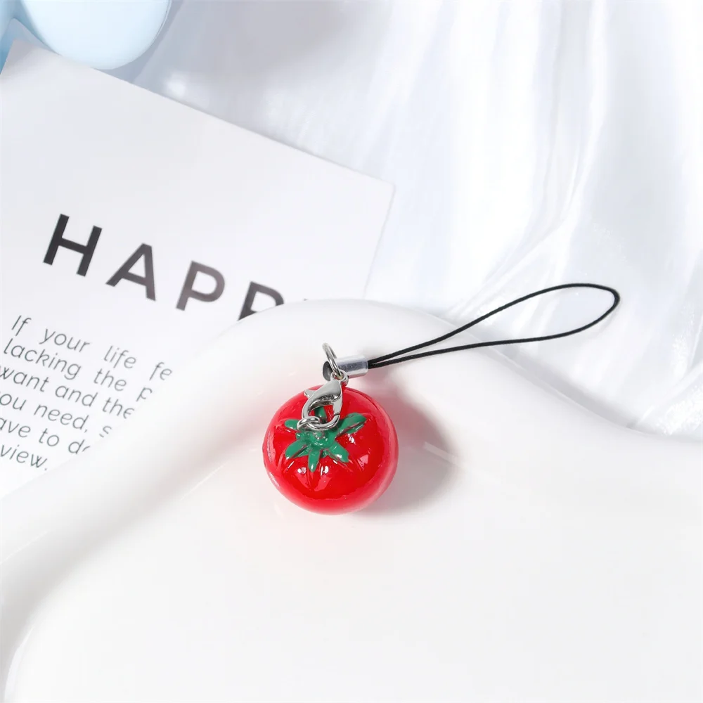 1/2pcs Red Strawberry Tomato Keychain Resin Fruit Charm Key Chain Cute Pendant for Phone Case Bag Daily Gift for Women