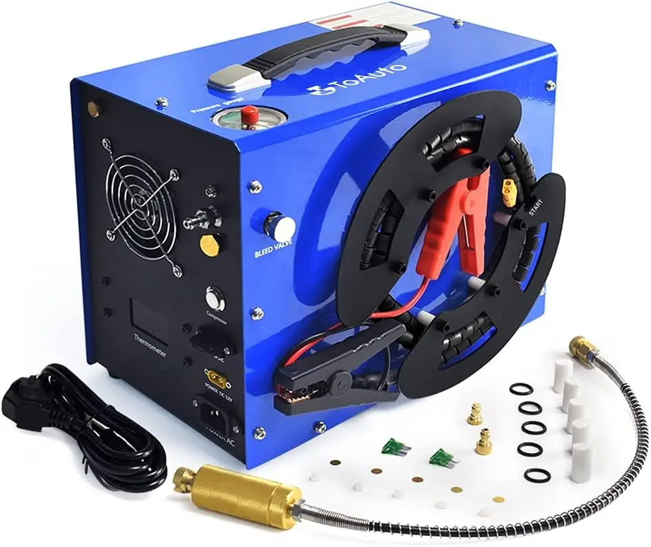 A3 PCP Air Compressor Unique Vertical+Wire Spool Portable Design Auto-Stop Oil/Water-Free 4500Psi/30Mpa 8MM Quick-Connector