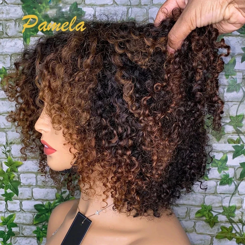 Ombre Blonde Wear and Go Glueless Short Curly 250% Density Human Hair Wigs Princess Hair Ready To Wear Lace Frontal Wigs