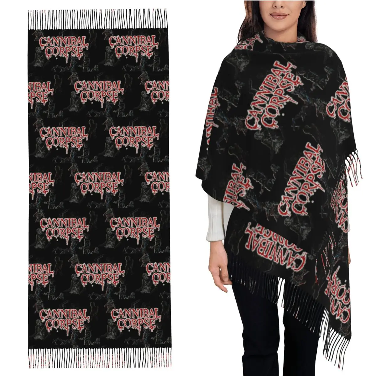 

Металлический шарф для скейтборда Cannibal Corpse, шарфы с кисточками, женские мягкие теплые шали и накидки, большая осенне-зимняя шаль