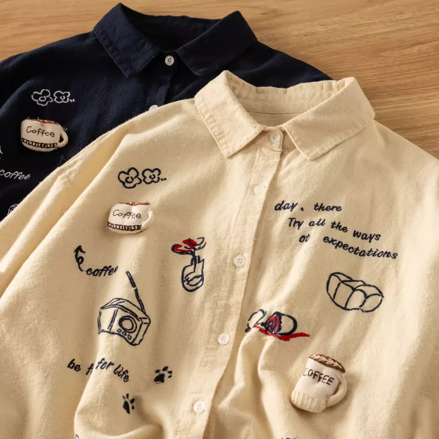 

Японская винтажная одежда мори девушка оригинальный дизайн мультфильм кофейный принт теплые рубашки женские блузки зимняя молодежная женская одежда