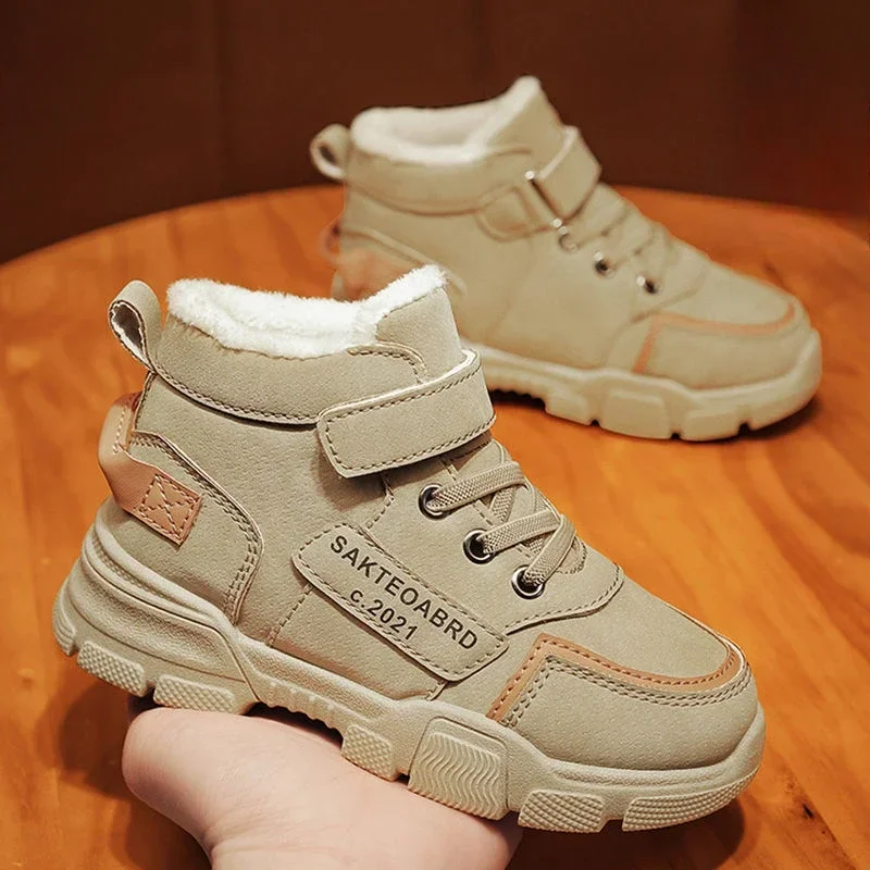 Зимние Ботинки Детские Children Shoes Warm Plush Kids\' Winter Shoes Comfortable Simple Snow Boots Antiskid Fashion Boy Sneakers