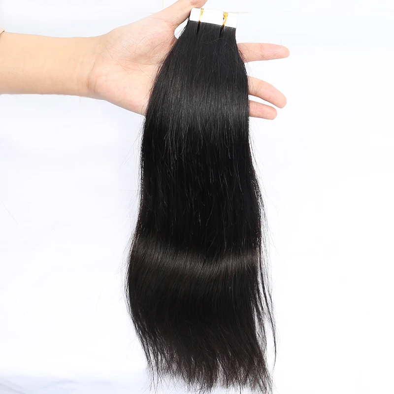 الشريط في وصلات الشعر شعر الإنسان 100% طبيعي مستقيم حزم الشعر البشري الحقيقي جودة الشعر البشري بولي لحمة الجلد شعر ريمي أسود #2