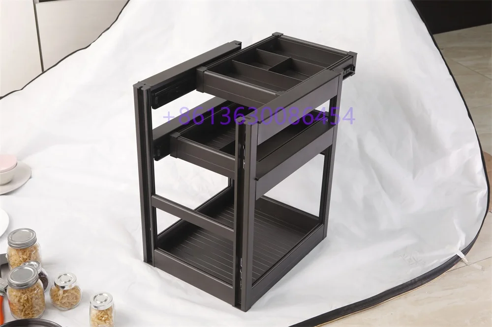 Kitchen Cabinet 300 350 400 450 Mm 12 14 16 18 Inch Aluminium Soft Close Drawer In Drawer Spice Rack Seasoning Pull Out Basket