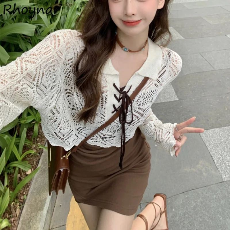 

Dress Sets Women Summer Spicy Girls Simple Daily Leisure Long Sleeve Hollow Out Hip-covering Korean Style Streetwear Popular