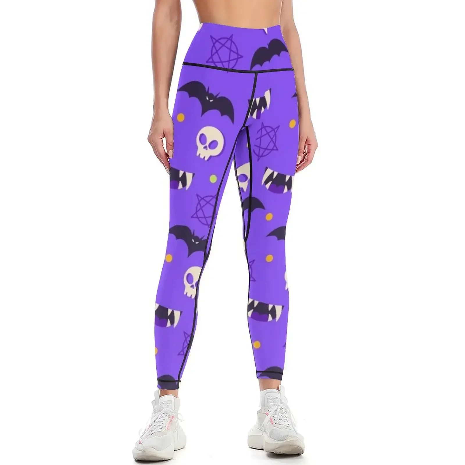

Halloween Creepy Skull Bats Witchy Stars Pattern Leggings sports for gym's sportswear gym wear joggers for Womens Leggings