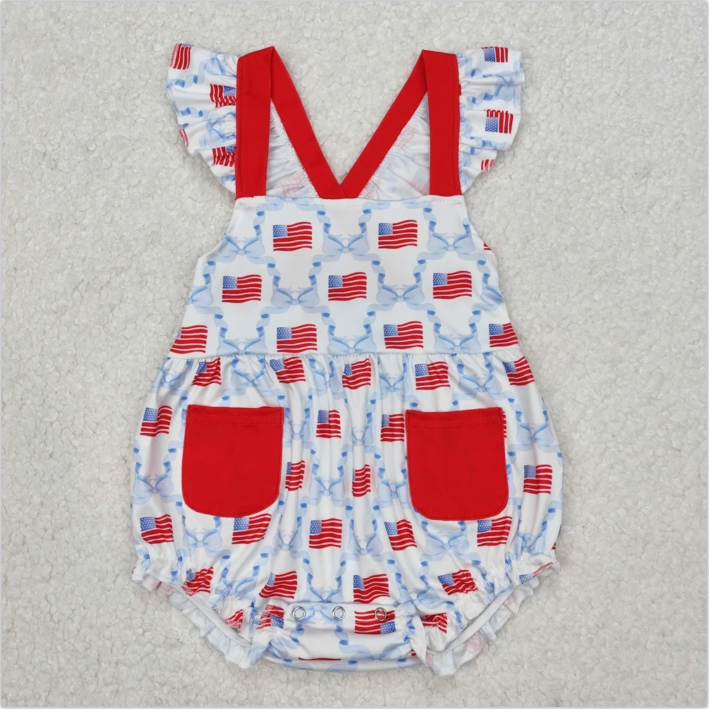 

Boutique Infant Baby Girls Romper Bows 4th Of July Flag Summer Toddler Baby Rompers Fashion Kids Girls Rompers Jumpsuits