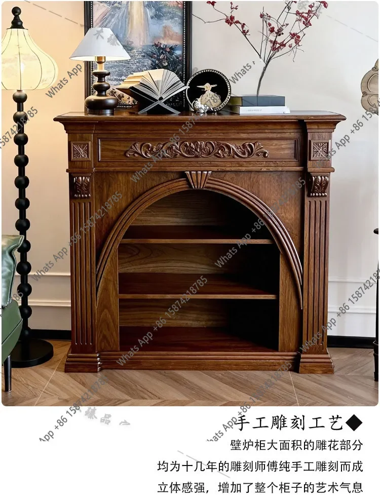 Q K French retro wall decoration American light luxury , antique carved enigma in the living room,solid wood fireplace