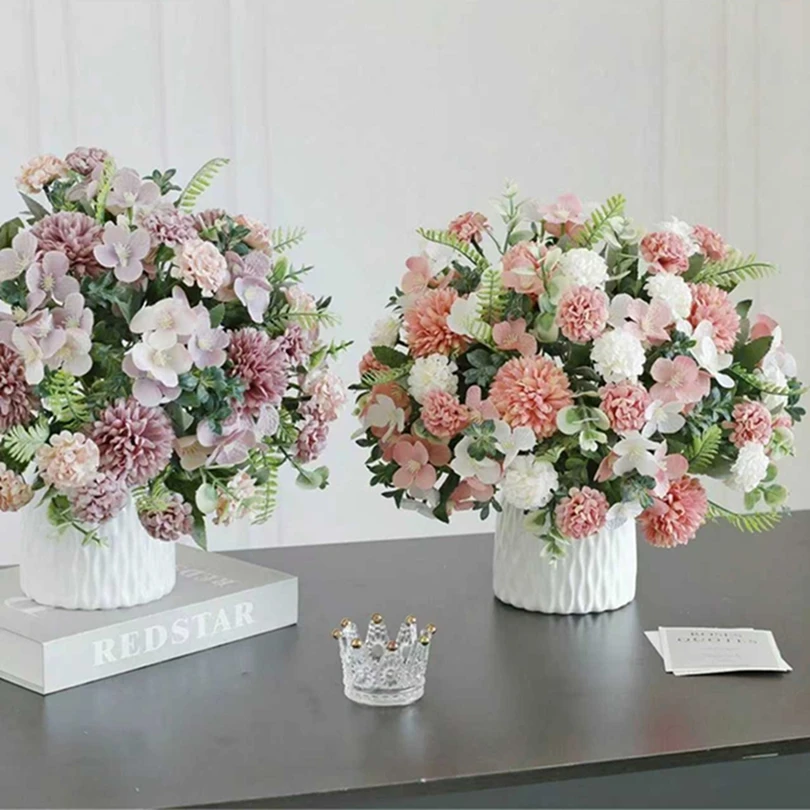 

1Pc Silk Artificial Flowers Hydrangeas Chrysanthemums Wedding Bridal Bouquets Home Room Party Outdoor Garden Decorative Products