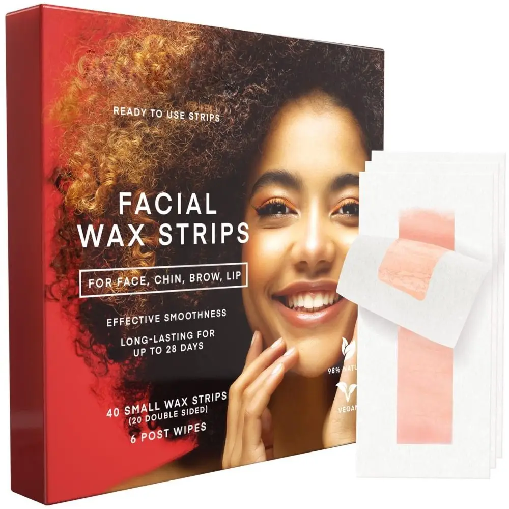 Natural Facial Wax Strips Sensitive Skin Friendly Vegan Waxing Hair Remover Kit with 10 Wipes Wax Hair Removal