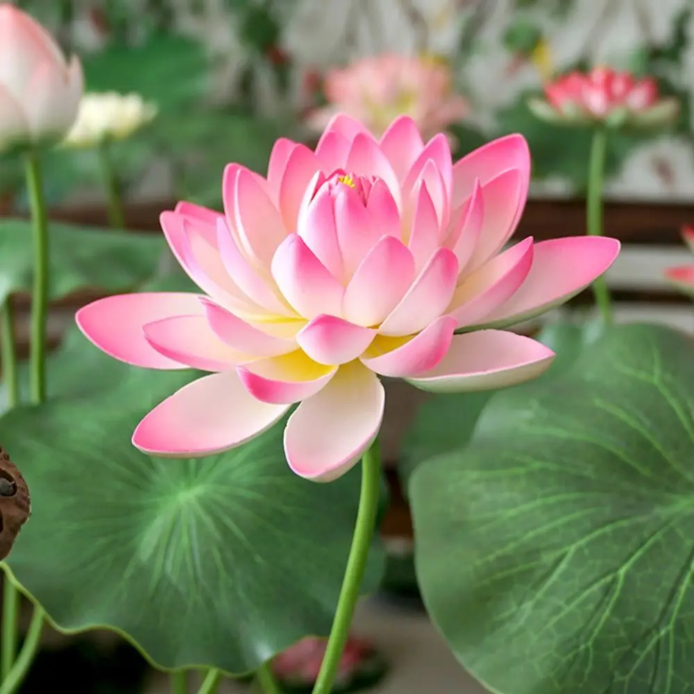 Artistic Landscape Artificial Flower DIY Decoration EVA Decorative Fake Flower with Rod Green Plant Simulated Lotus Flower