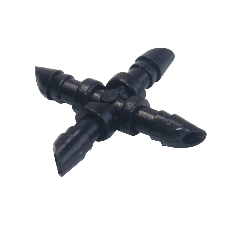200 Pcs garden drip irrigation cross shaped four-way pipe and 7mm inner diameter capillary tube for use Length 3.5cm/1.3in