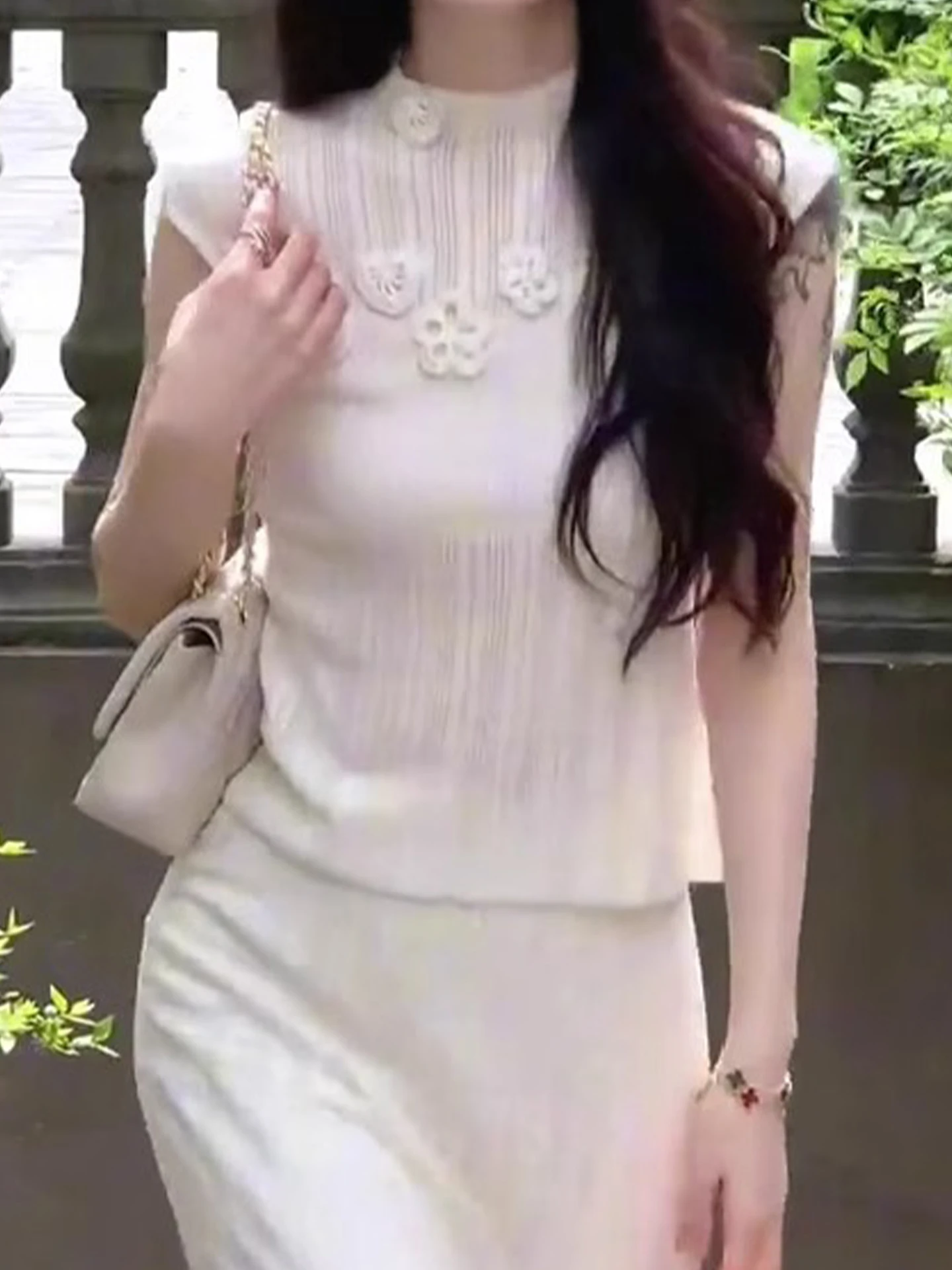 Ele Colete Svel de malha com decoração de flores 3D Coreano Sle Slim Fit Desgaste de viagem Cor pura Top Faion de verão