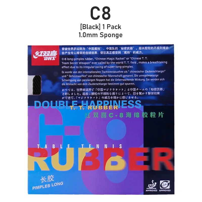 DHS C8 Tafeltennisrubber Origineel Defensief+ Loop Pips-long Topsheet OX/1.0mm Spons Origineel DHS Ping Pong Rubber