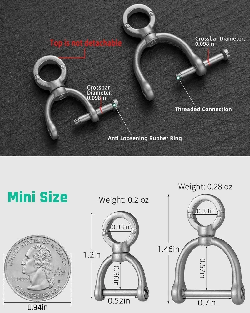 Swivel D Ring Keychain Heavy Duty Screw Shackle Key Ring Matte Metal Key Holder For Car Key Fob Purse Dog Tag Hold Multiple Keys
